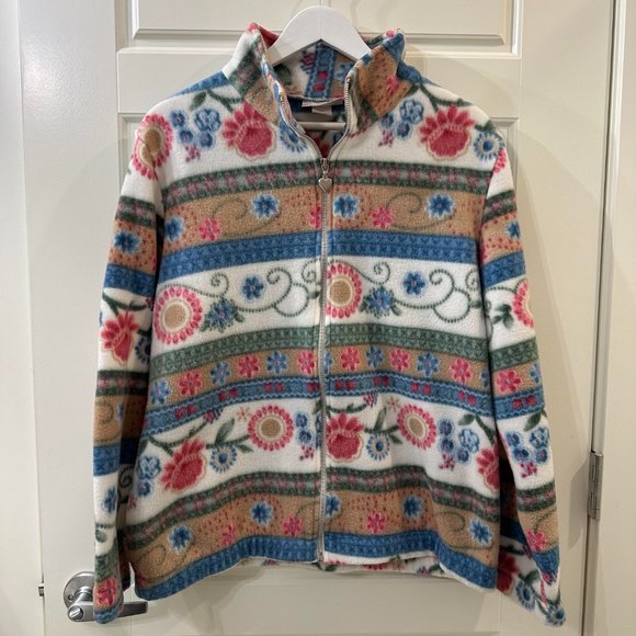 Carroll Reed Vintage Rustic Floral Fleece Zip-Up Jacket - Picture 2 of 5